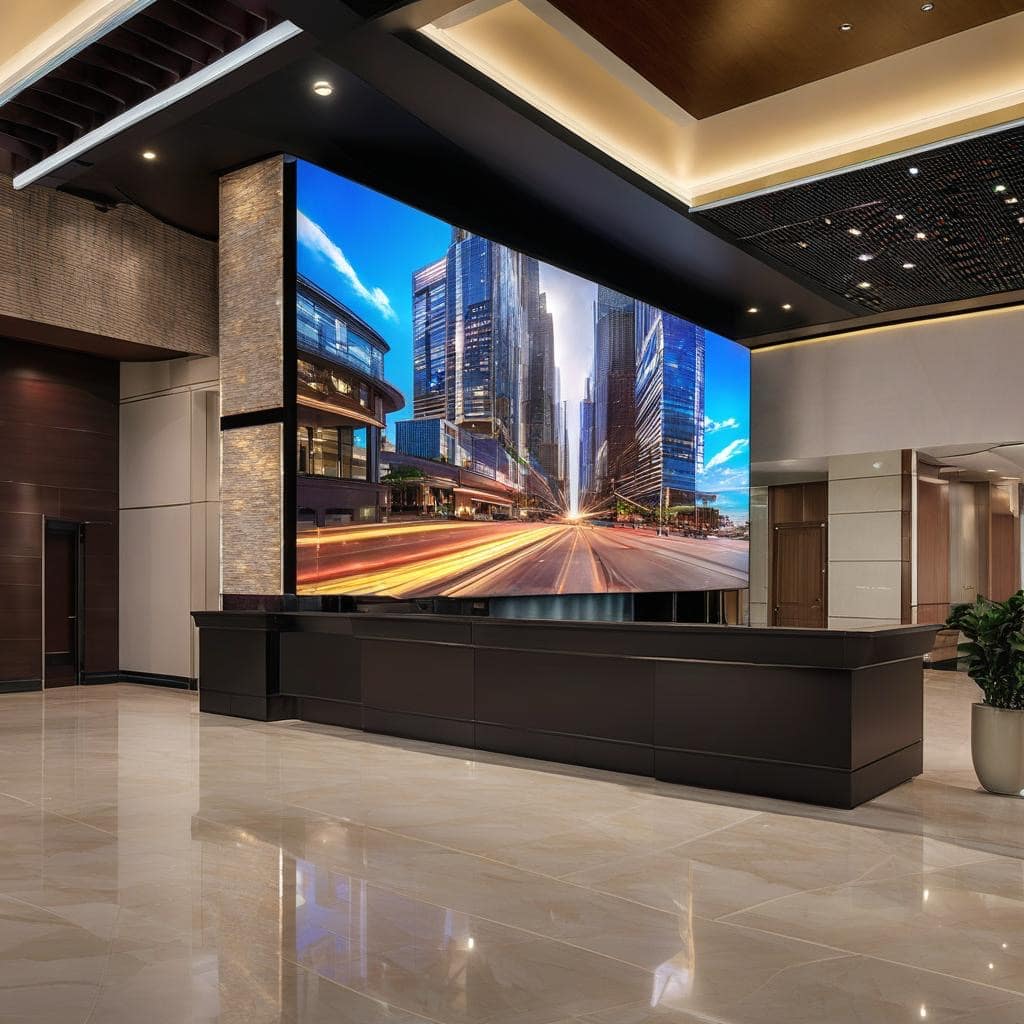 Stunning video wall display in building lobby